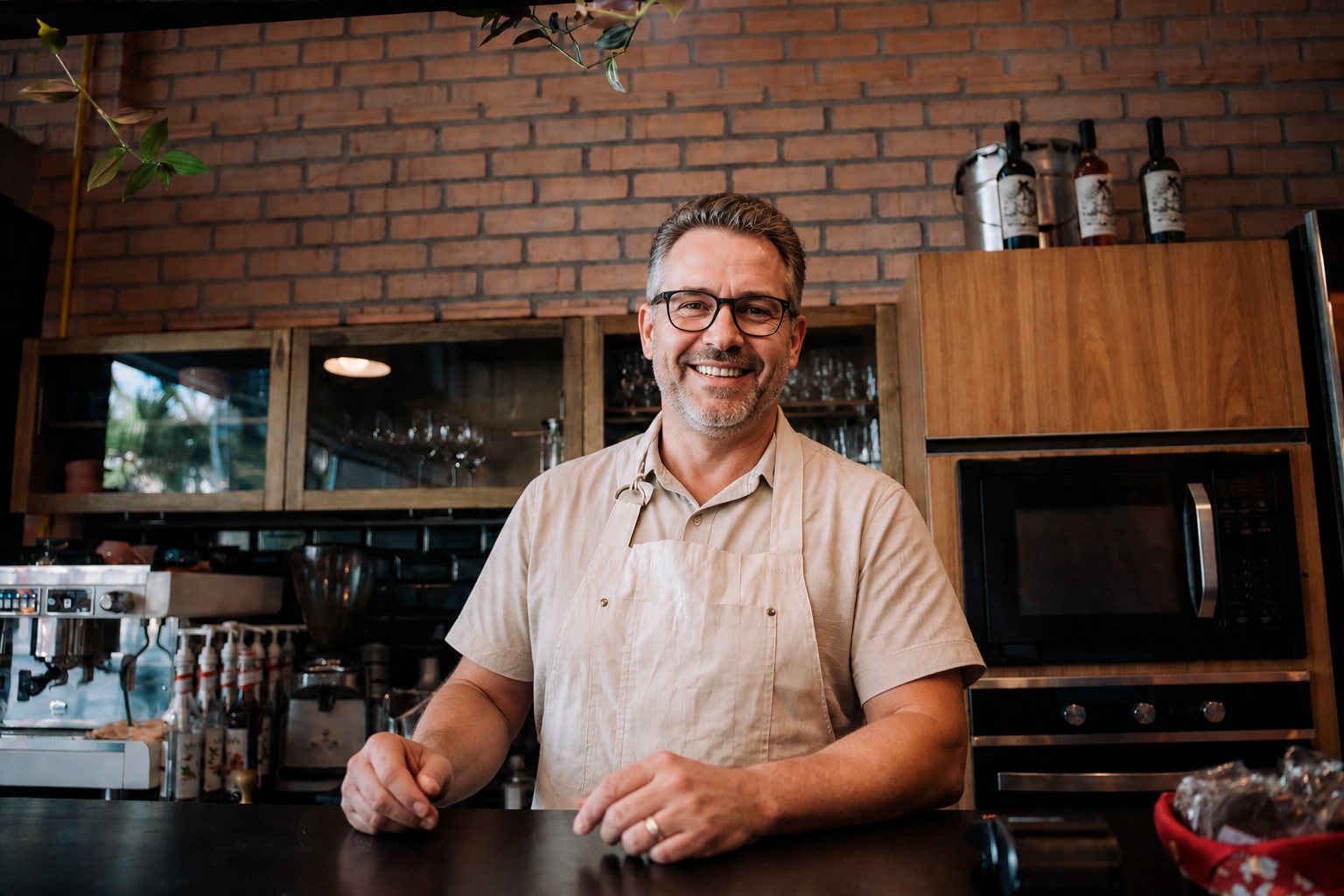 An owner standing in an established hospitality business